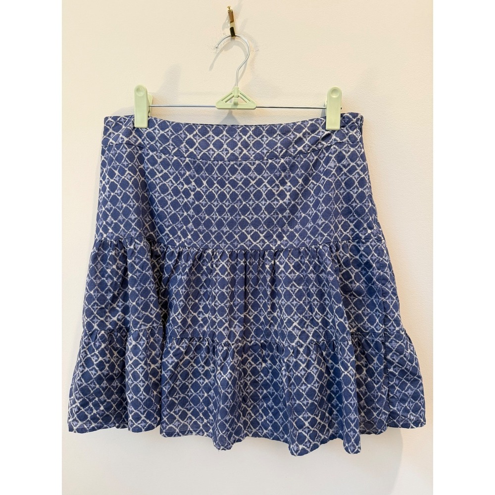 LOFT Women's Size 4 Navy Blue Tiered Ruffle‎ Mini Skirt Geometric Print Lined